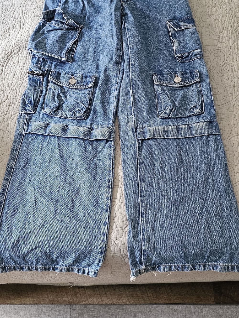 Garage Light Blue Wide Leg Cargo Denim Pants